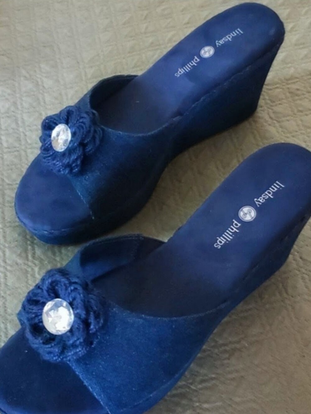 Lindsay Phillips Blue Denim Wedge Heels, Sz 6